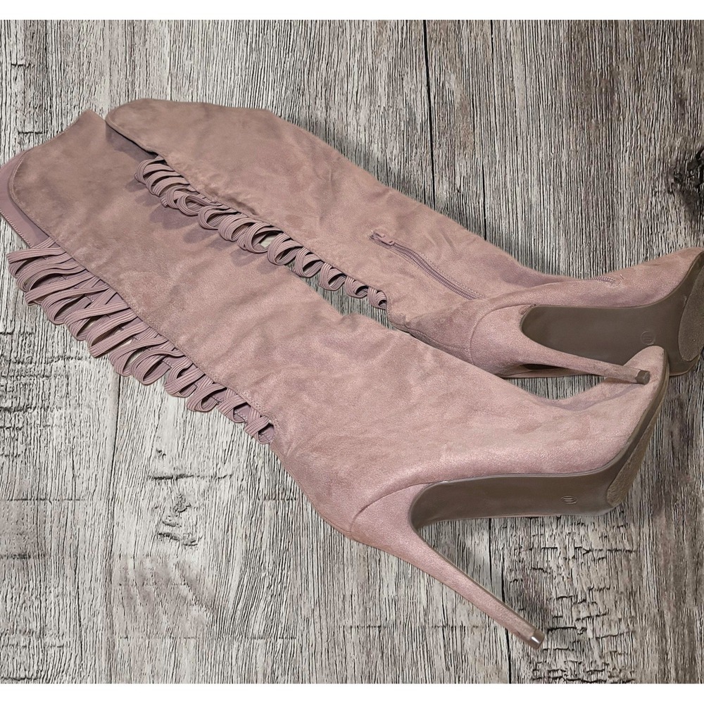 5" Pink Stiletto Heel Pointy Toe Over Knee  Boot WOMEN Size 10 Faux Suede